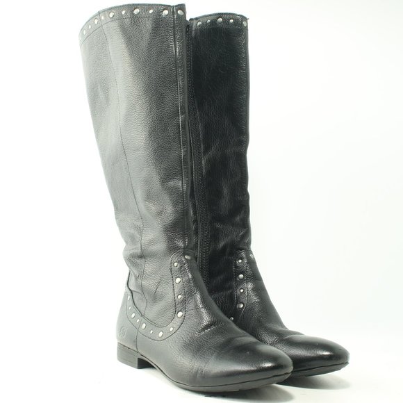 Born Lizzie Black Silver Studs Knee High Leather Boots Size Women's US6 EU36.5 - Picture 3 of 16